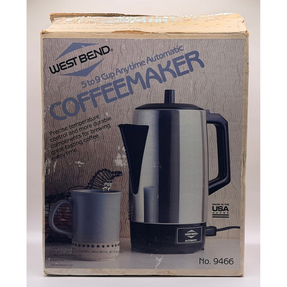Vintage West Bend Aluminum Electric Percolator Coffee Maker #9466